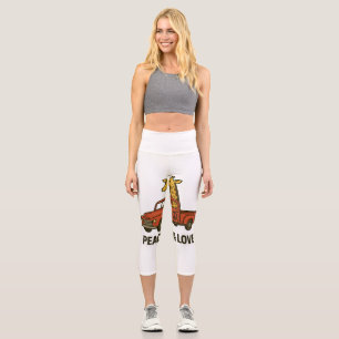Cool Giraffe Riding a Peace Truck Capri Leggings