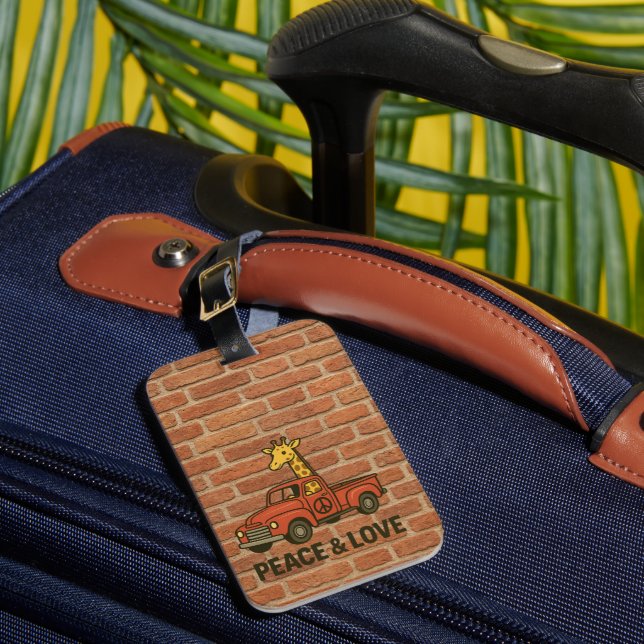 Cool Giraffe Riding a Peace Truck Luggage Tag (Front Insitu 1)