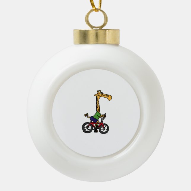 Cool Giraffe Riding Bicycle  Ceramic Ball Christmas Ornament (Front)