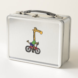 Cool Giraffe Riding Bicycle Metal Lunch Box