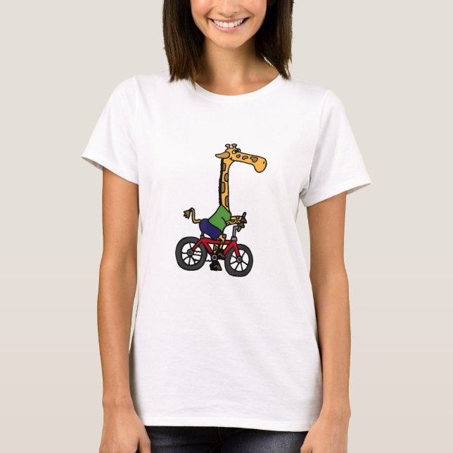 Cool Giraffe Riding Bicycle  T-Shirt (Front)
