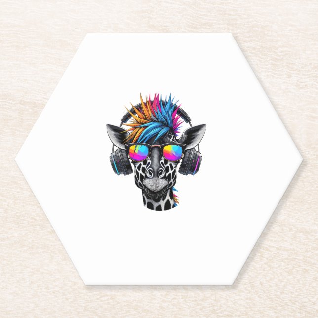 Cool Giraffe Sunglasses Headphones Giraffes   Paper Coaster (Front)