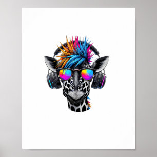 Cool Giraffe Sunglasses Headphones Giraffes   Poster