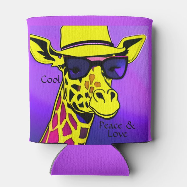 Cool Giraffe Sunglasses Peace & Love Can Cooler (Back)