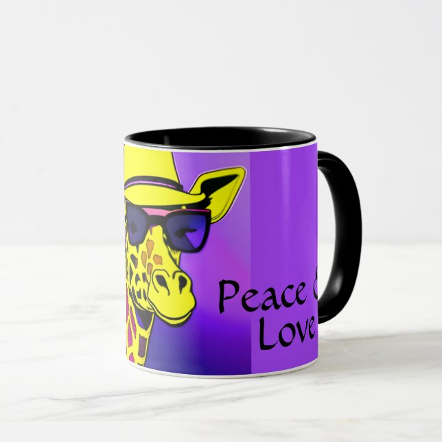 Cool Giraffe Sunglasses Peace & Love Mug (Front Right)