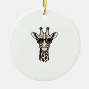 Cool Giraffe Sunglasses Vintage Engraving Shirt_1 Ceramic Tree Decoration