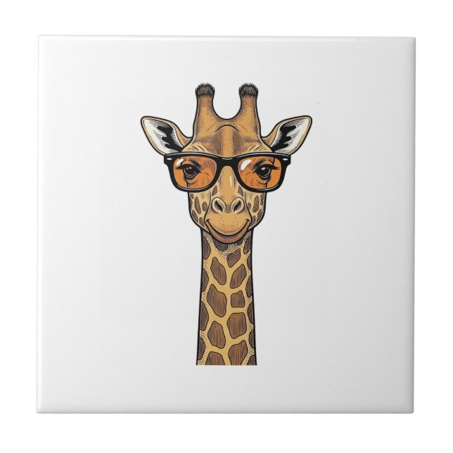 Cool Giraffe Sunglasses Vintage Engraving Shirt De Tile (Front)