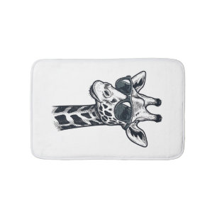 Cool Giraffe Sunglasses Vintage Engraving T-Shirt_ Bath Mat