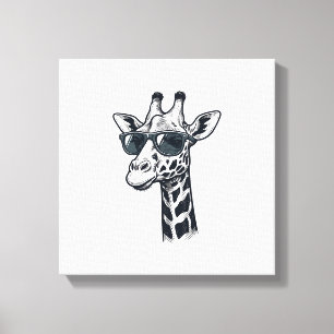 Cool Giraffe Sunglasses Vintage Engraving T-Shirt_ Canvas Print