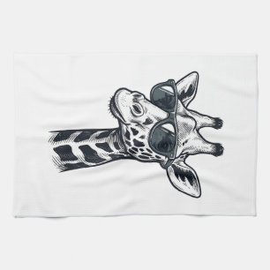 Cool Giraffe Sunglasses Vintage Engraving T-Shirt_ Tea Towel
