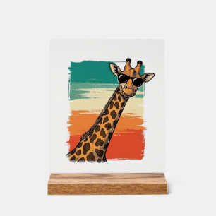Cool Giraffe Sunglasses Vintage Sunset Shirt_1 Acrylic Sign