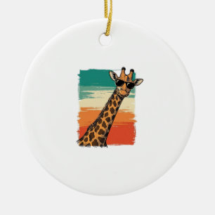 Cool Giraffe Sunglasses Vintage Sunset Shirt_1 Ceramic Tree Decoration