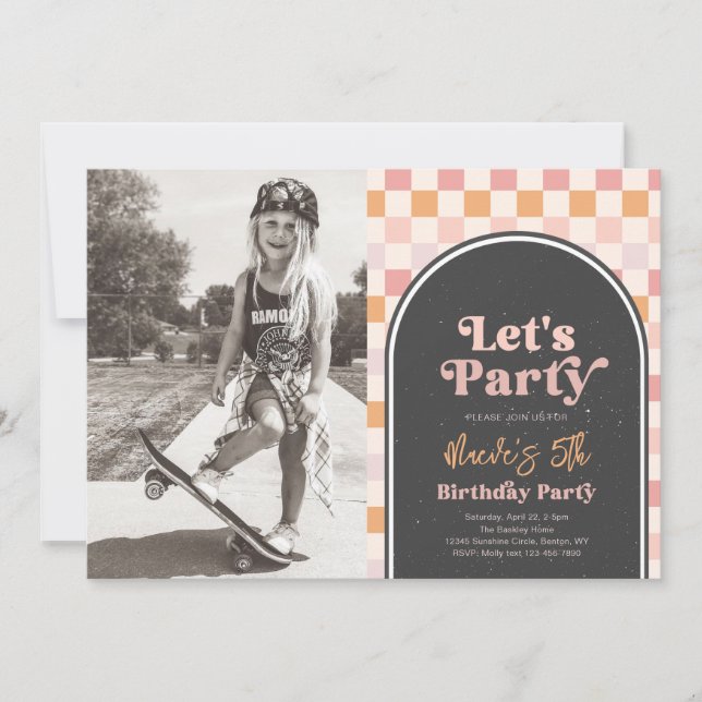 Cool Girl Birthday Party Invitation | Skater Girl (Front)