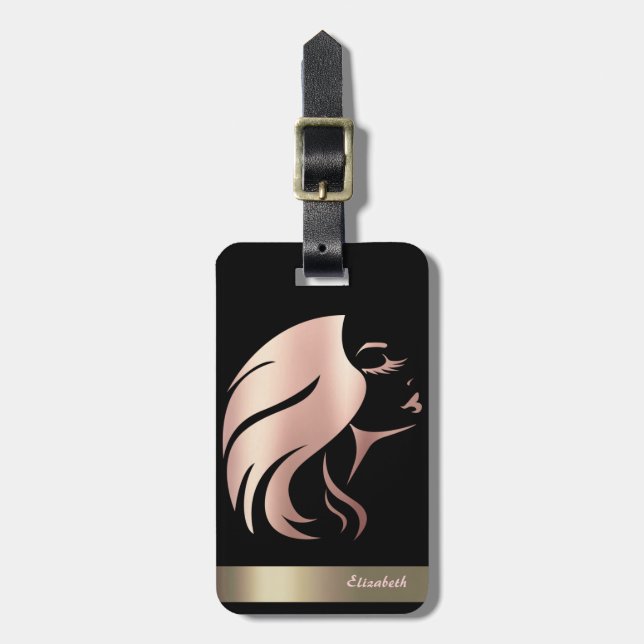 Cool Girl Face Silhouette,Black - Personalised Luggage Tag (Front Vertical)