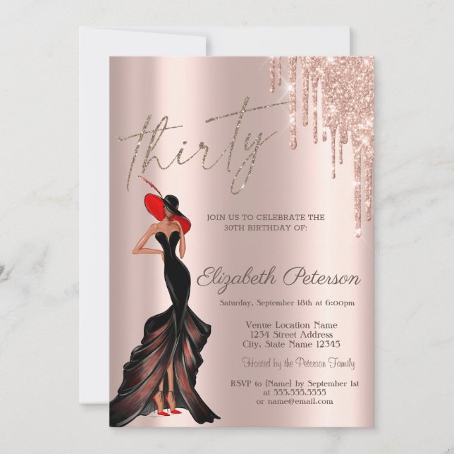 Cool Girl Glitter Drips Rose Gold 30th Birthday  Invitation (Front)
