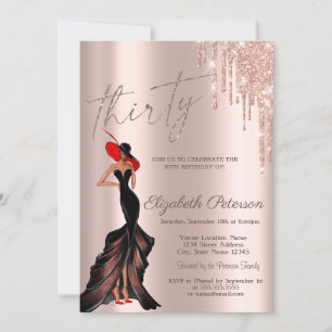 Cool Girl Glitter Drips Rose Gold 30th Birthday  Invitation