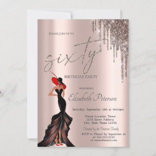 Cool Girl,Glitter Drips Rose Gold 60th  Invitation