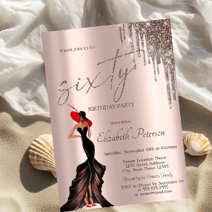 Cool Girl,Glitter Drips Rose Gold 60th  Invitation