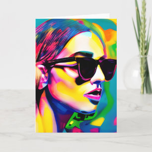 Cool Girl in Sunglasses Colourful Abstract Art Card