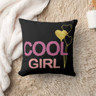Cool Girl Pink and Gold Heart Balloons Chic  Cushion