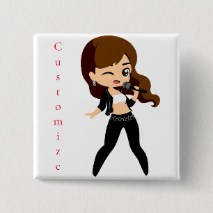 Cool Girl Sings Karaoke Thunder_Cove 15 Cm Square Badge