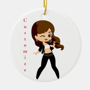 Cool Girl Sings Karaoke Thunder_Cove Ceramic Tree Decoration