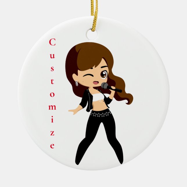 Cool Girl Sings Karaoke Thunder_Cove Ceramic Tree Decoration (Front)