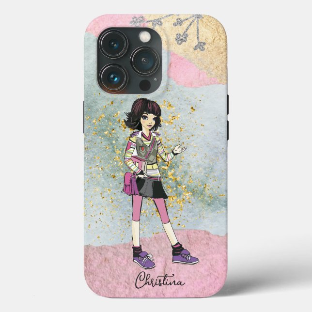 Cool Girl With Dark Hair Gold Name Case-Mate iPhone Case (Back)