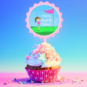 Cool Girl's Golfing Themed Birthday Party Cake Pop Classic Round Sticker