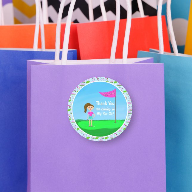 Cool Girl's Golfing Themed Birthday Party Classic Round Sticker (Creator Uploaded)