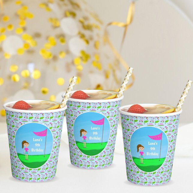 Cool Girl's Golfing Themed Birthday Party Paper Cups (Creator Uploaded)