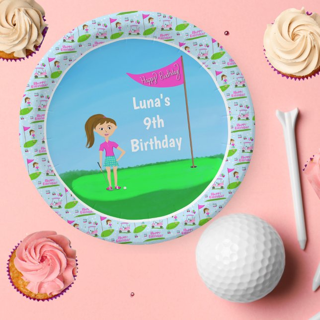 Cool Girl's Golfing Themed Birthday Party Paper Plate (Creator Uploaded)