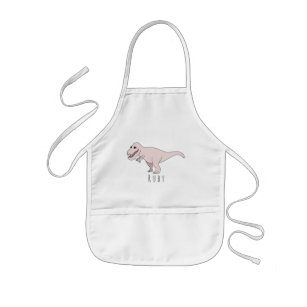 Cool Girl's Pink Doodle T-Rex Dinosaur with Name Kids Apron