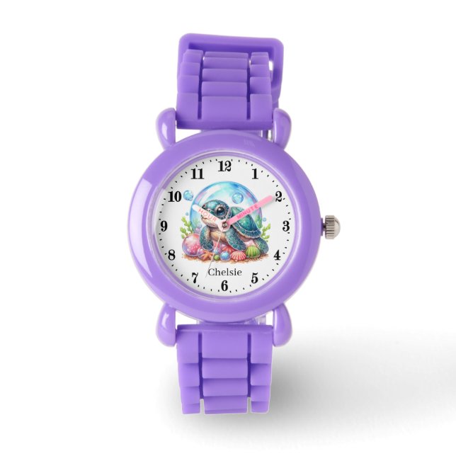 Cool girls sea turtle add name watch (Front)