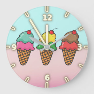 Cool Girly  Colourful Ice Cream Cones Large Clock
