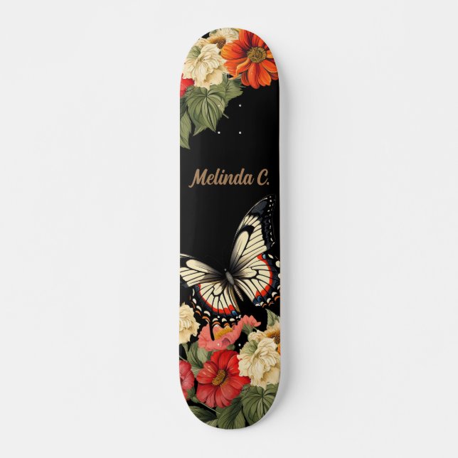 Cool Girly Floral Butterfly Skate Deck (Front)