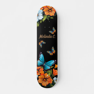 Cool Girly Floral Butterfly Skate Deck