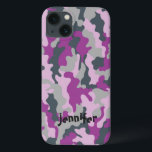 Cool Girly Pink Camo Camouflage Name Personalised iPhone 13 Case<br><div class="desc">Camo pattern design in colour combination of pink, purple and light olive green and darker olive green in a subtle grayish tone with a place for your name. Personalise it with recipient's name or customise it further if you like to change the font, size, & colour of the text as...</div>
