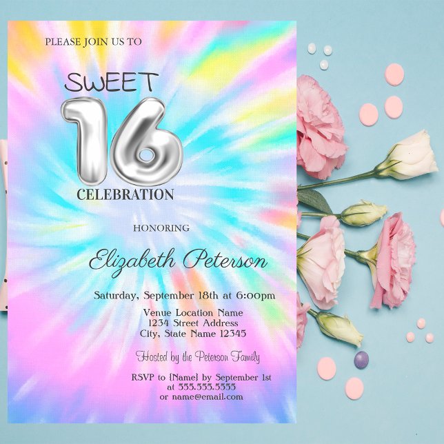 Cool Girly Tie Dye 16 Invitation (Creator Uploaded)