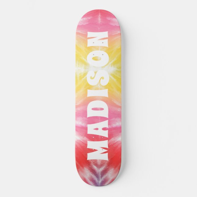 Cool Girly Tie Dye Custom Personalised Name Skateboard (Front)