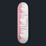 Cool Glam Pink Sparkle Dripping Glitter Skateboard<br><div class="desc">Girly Cool Blush Pink Sparkle Dripping Glitter Skateboard with faux glitter drips and your personalised name on a chic white background. Easy to customise and perfect for your glitter aesthetic. Please contact us at cedarandstring@gmail.com if you need assistance with the design.</div>