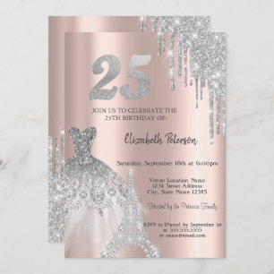 Cool Glitter Drips, Eiffel Tower Dress 25th Invitation