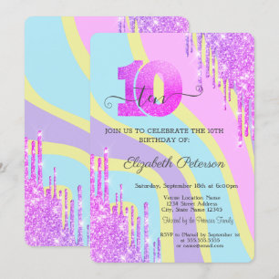 Cool Glitter Drips Groovy 10th Birthday  Invitation