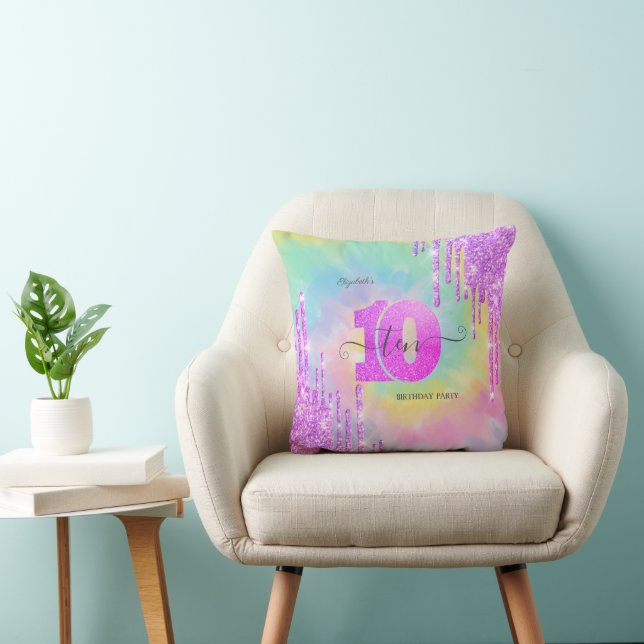 Cool Glitter Drips Tie Dye 10th Birthday   Cushion (Chair)