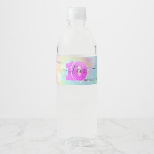 Cool Glitter Drips Tie Dye 10th Birthday Water Bottle Label