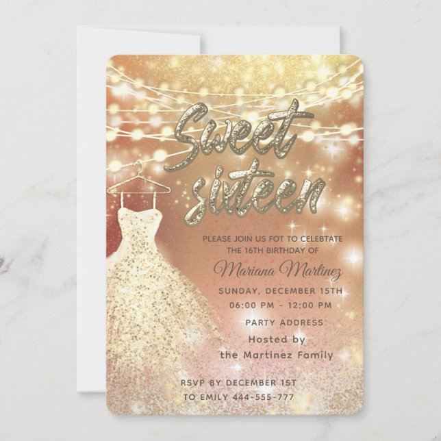 Cool glitter elegant String lights gold sparkle  Invitation (Front)