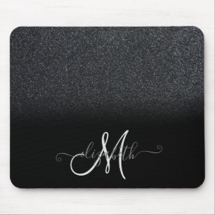 Cool Glitter Ombre Black Monogram Mouse Mat
