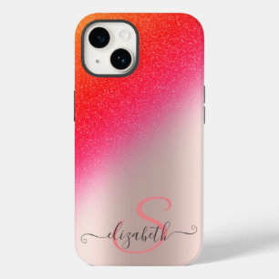 Cool Glitter Ombre Rose Gold Monogram Case-Mate iPhone 14 Case