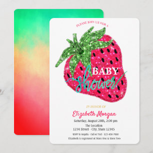 Cool Glitter Strawberry Baby Shower Invitation