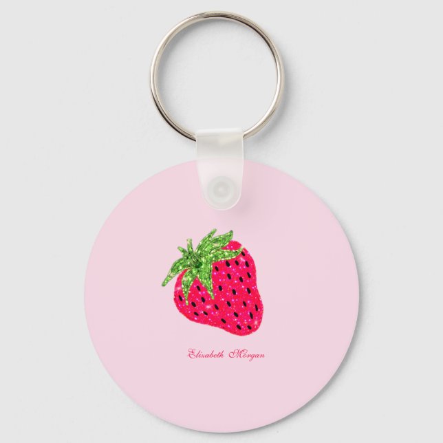 Cool Glitter Strawberry  Key Ring (Front)